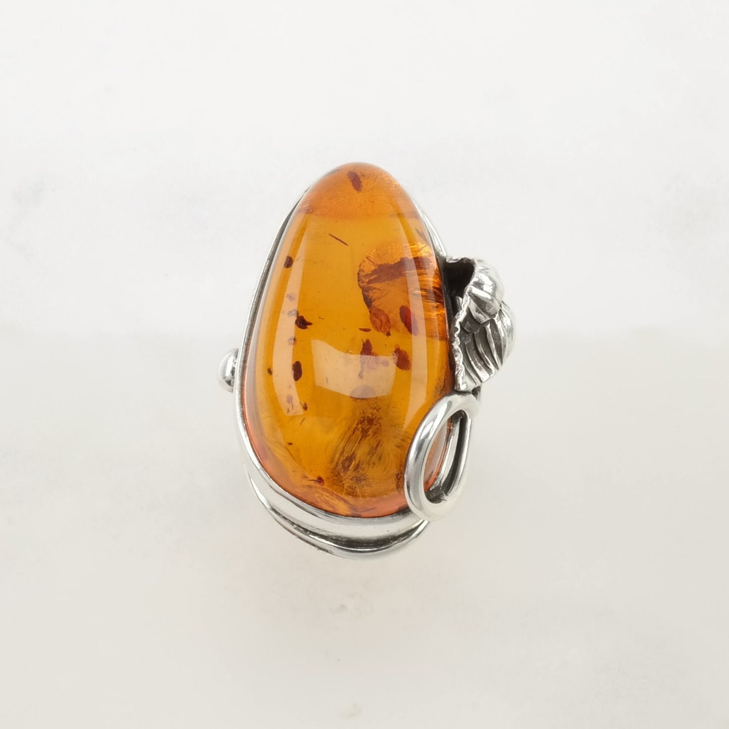 Poland Silver Ring Amber Leaf Sterling Orange Size 8