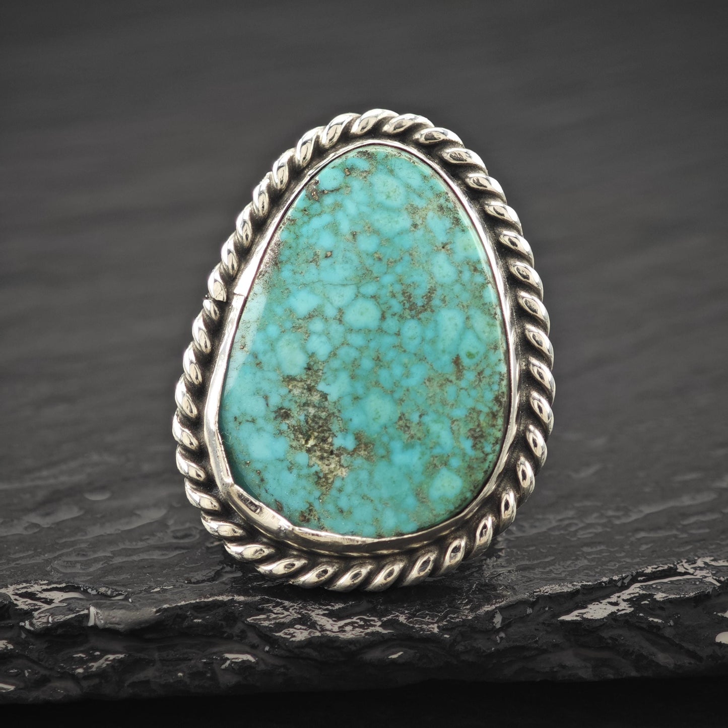 Southwest Spiderweb Turquoise Ring Sterling Silver Size 7 1/2