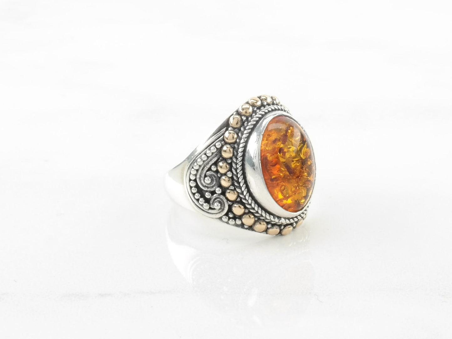 Robert Manse Sterling Silver Ring Amber 18K Gold Size 7