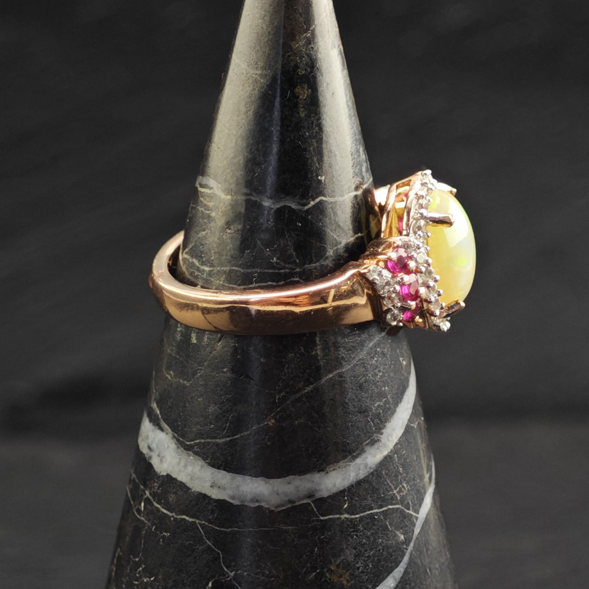 Opal Ruby Rose Gold Plated Sterling Silver Ring Sz 7 R6733