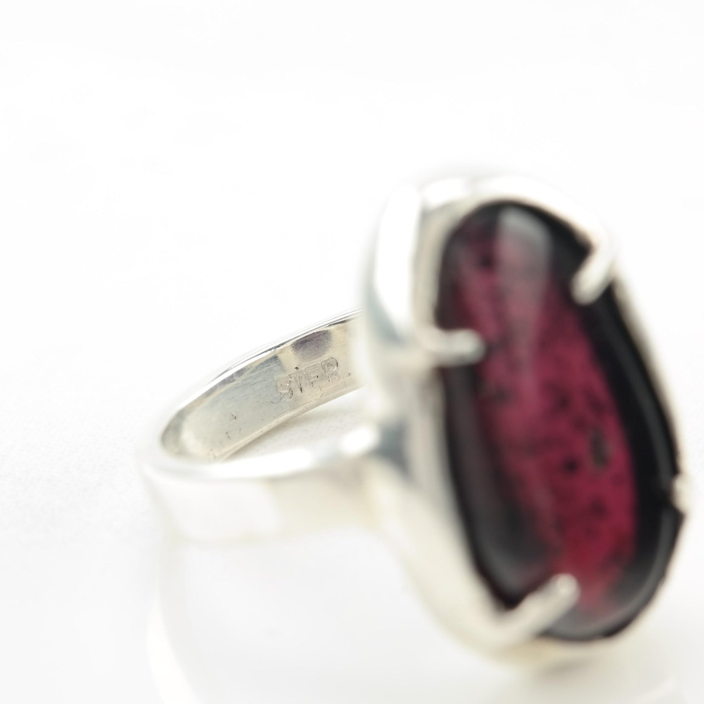 Vintage Hand Made Silver Garnet Ring Sterling Red Size 5 1/4