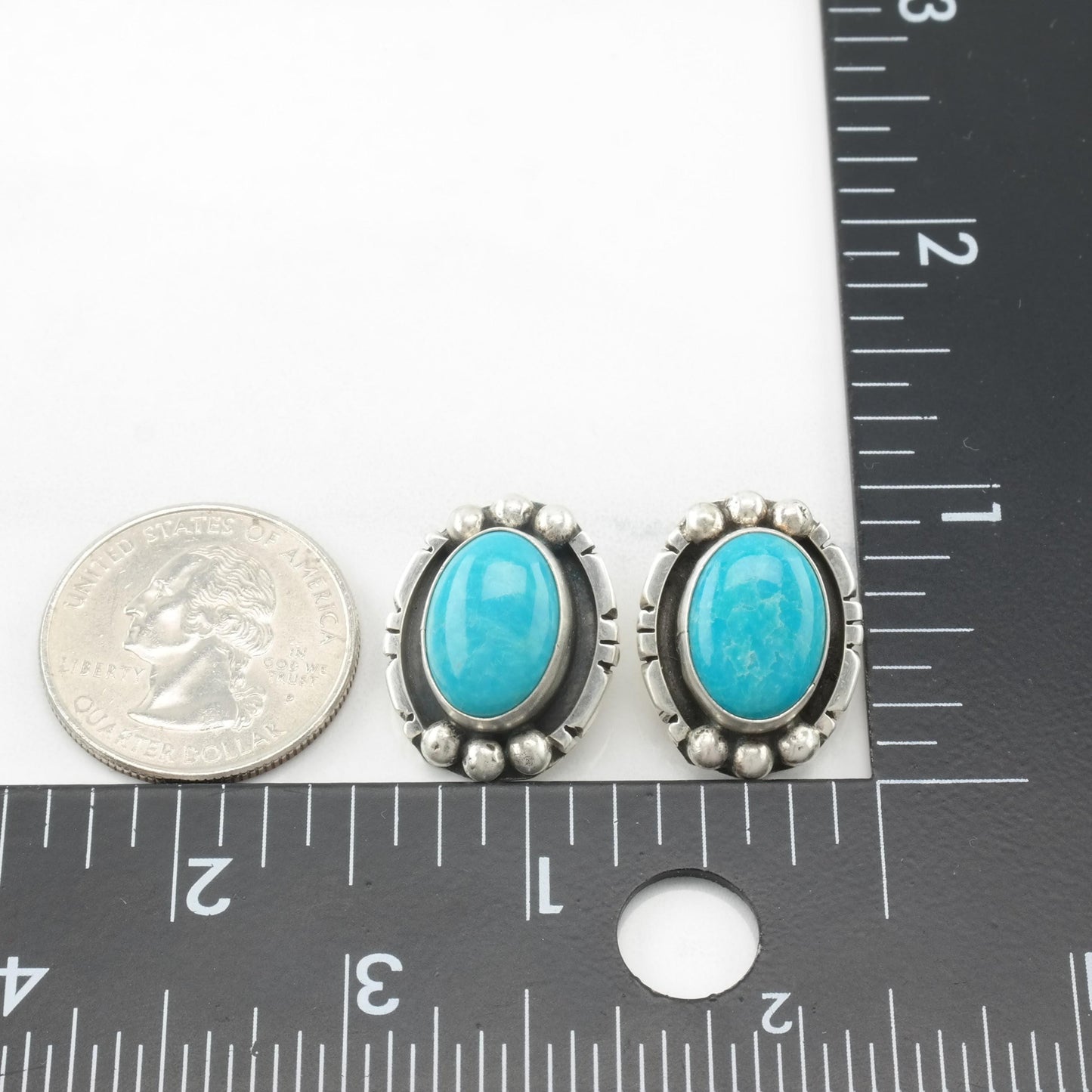 Vintage Native American Turquoise Clip On Earrings Sterling Silver