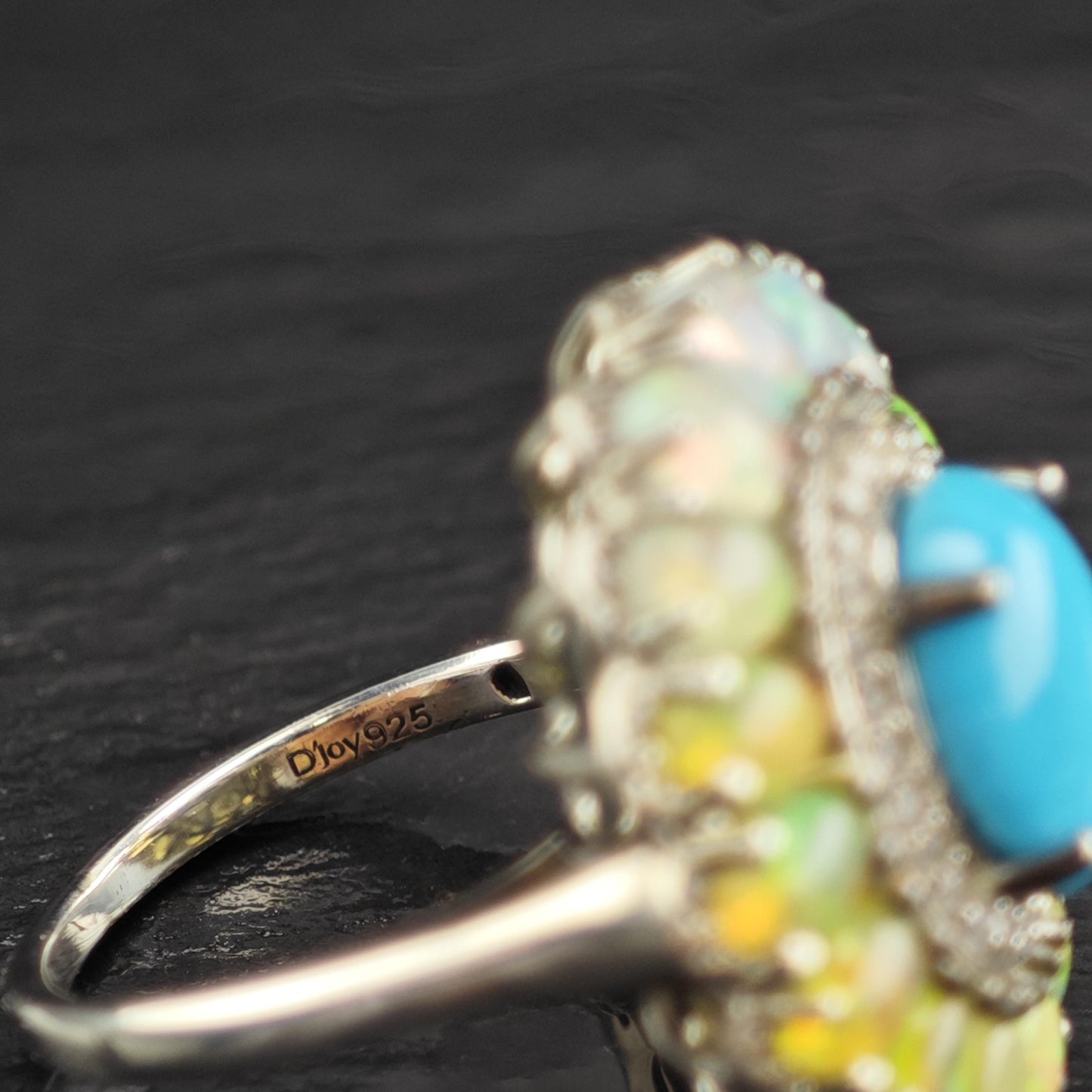 Vintage Turquoise & Opal Sterling Silver Ring Sz 5 1/4 R6612