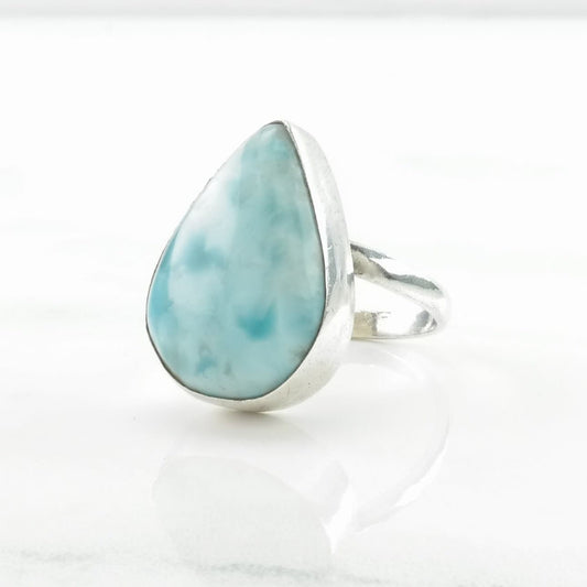 Sterling Silver Ring Larimar Teardrop Blue Size 8 1/4