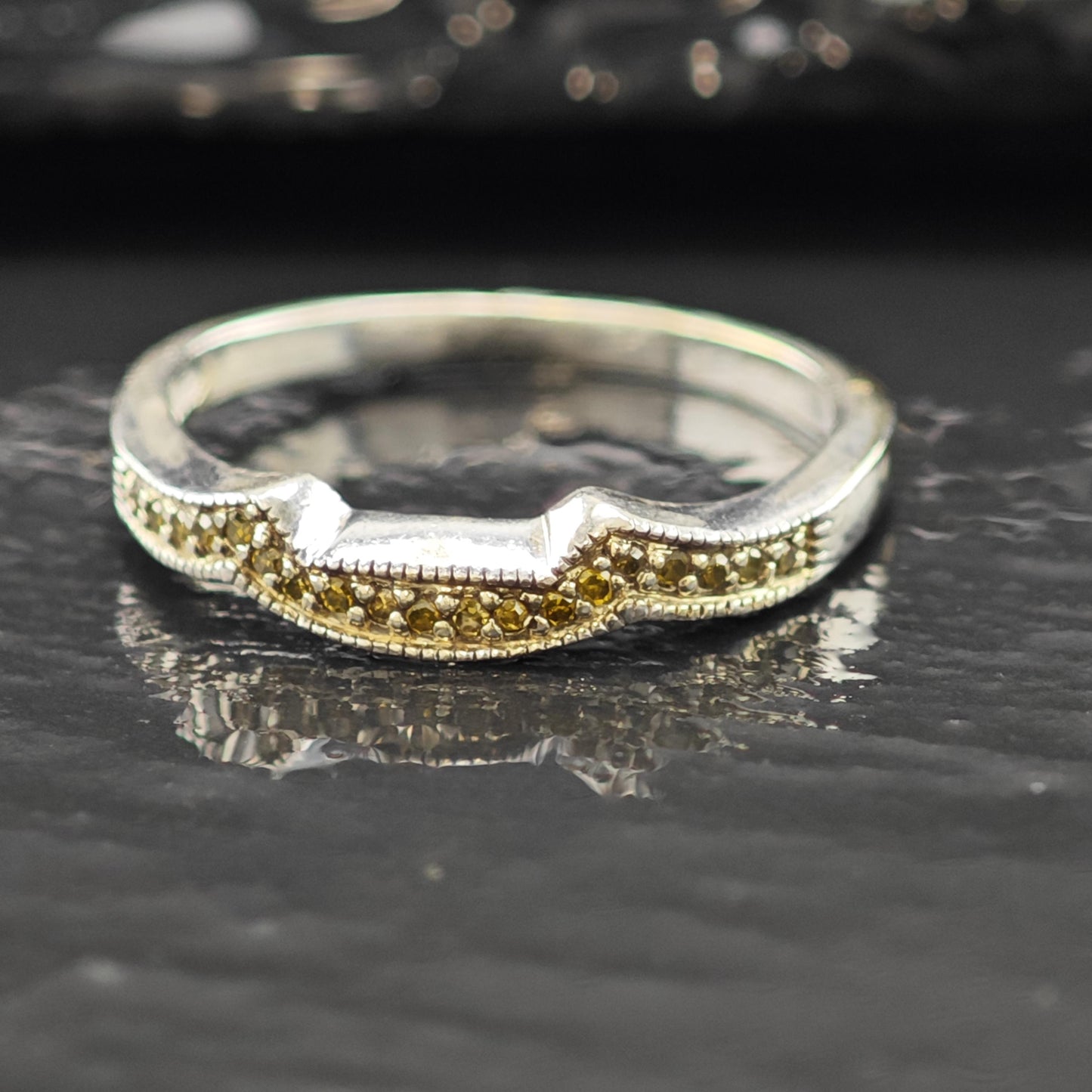 Stackable Yellow Diamond Ring Sterling Silver Sz 6 3/4 R6205