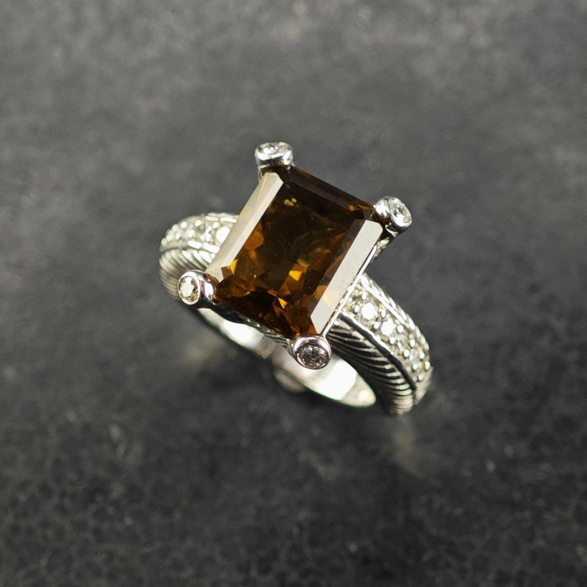Vintage Judith Ripka Smoky Quartz CZ Sterling Silver Ring Sz 6 R6832