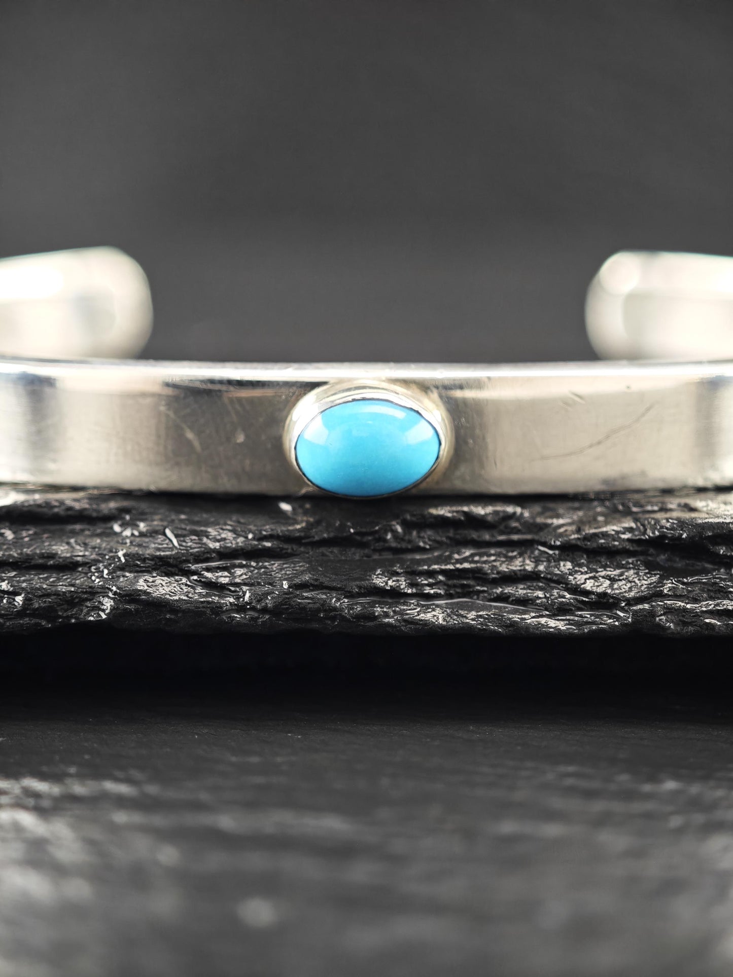 Navajo, Native American Minimalist Turquoise Cuff Bracelet Sterling Silver Stackable