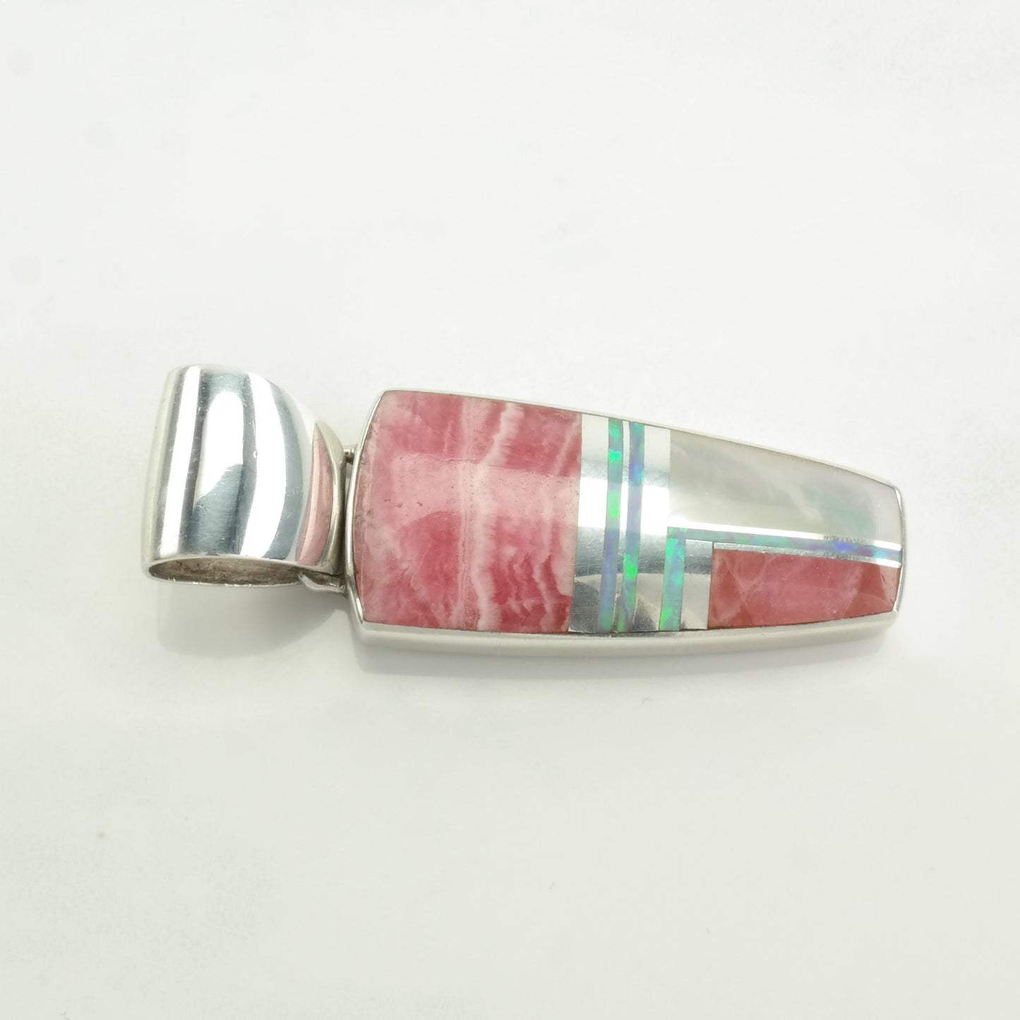 Vintage Southwest Rhodochrosite, Opal, MOP Inlay Sterling Silver Pendant