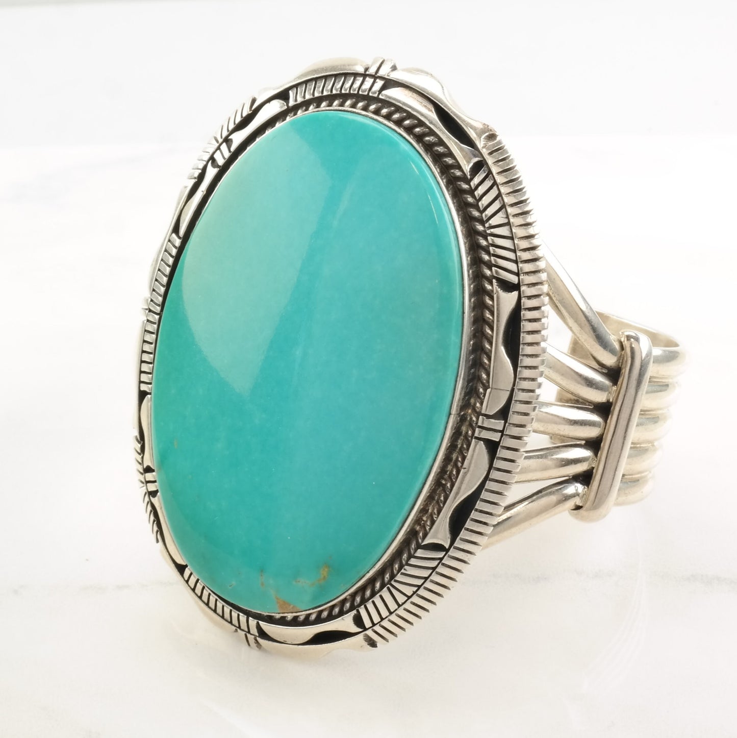 Eugene Belone Sterling Silver Cuff Bracelet Large Turquoise Cabochon American Mine