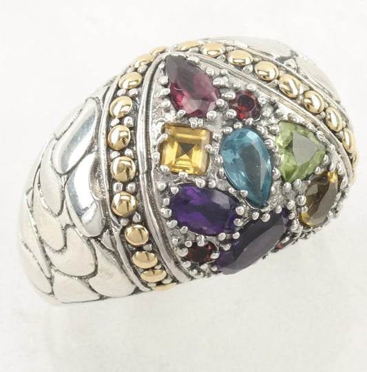 Vintage Robert Manse Sterling Silver Ring Gemstone 18K Gold Accent Size 7 3/4