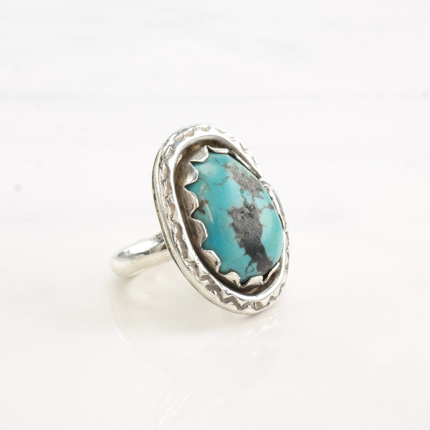 Southwest Silver Ring Turquoise Oval Sterling Size 6