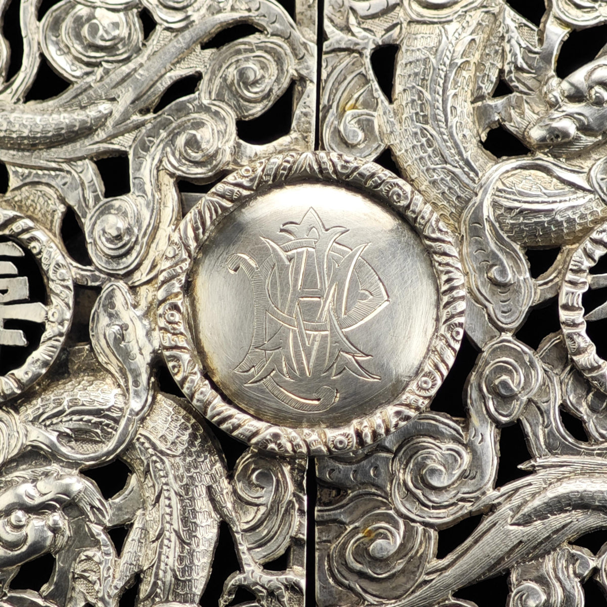 Chinese Export 2 Part Dragon Sterling Silver Belt Buckle MISC0397