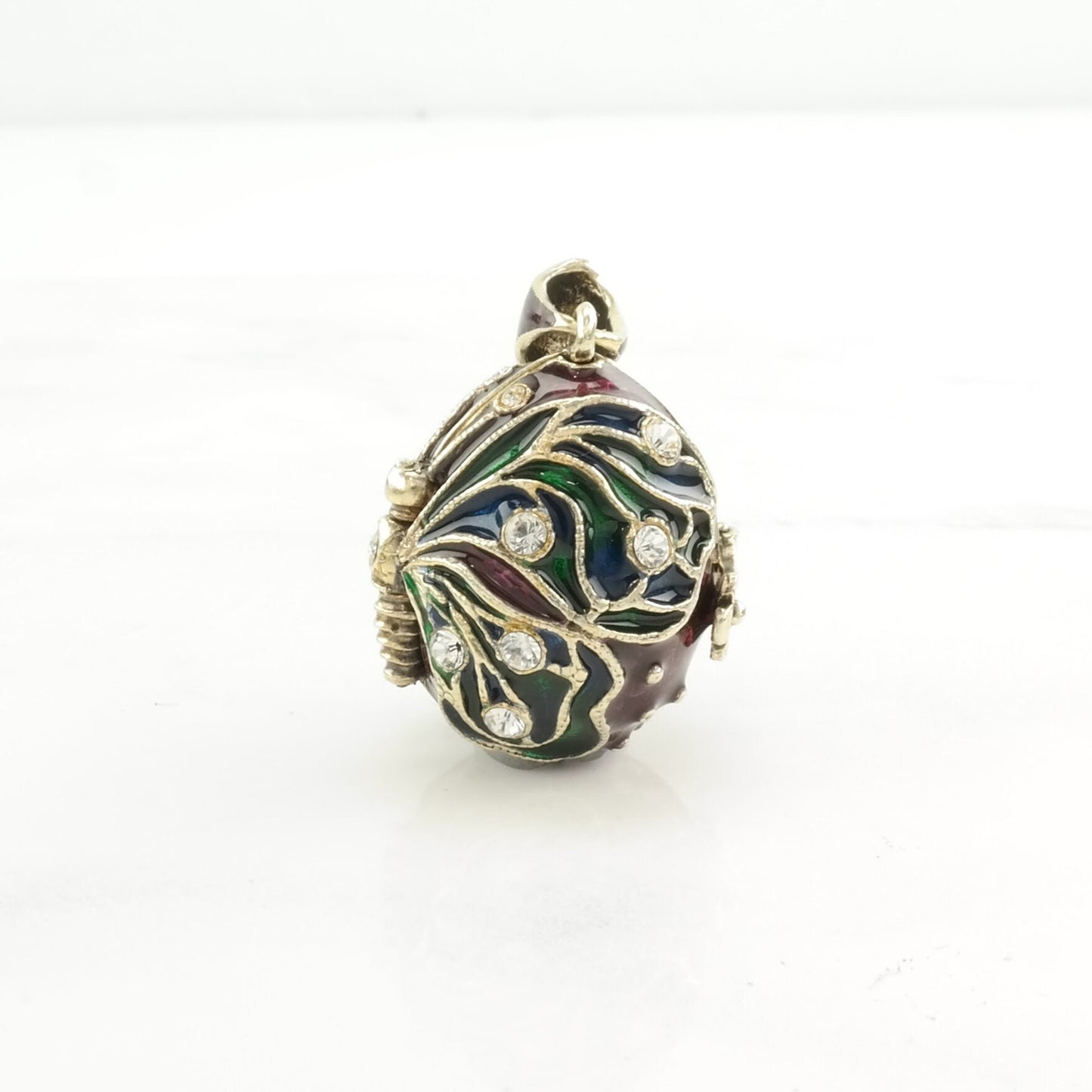 Vintage Enamel, CZ Egg, Butterfly Sterling Silver Pendant