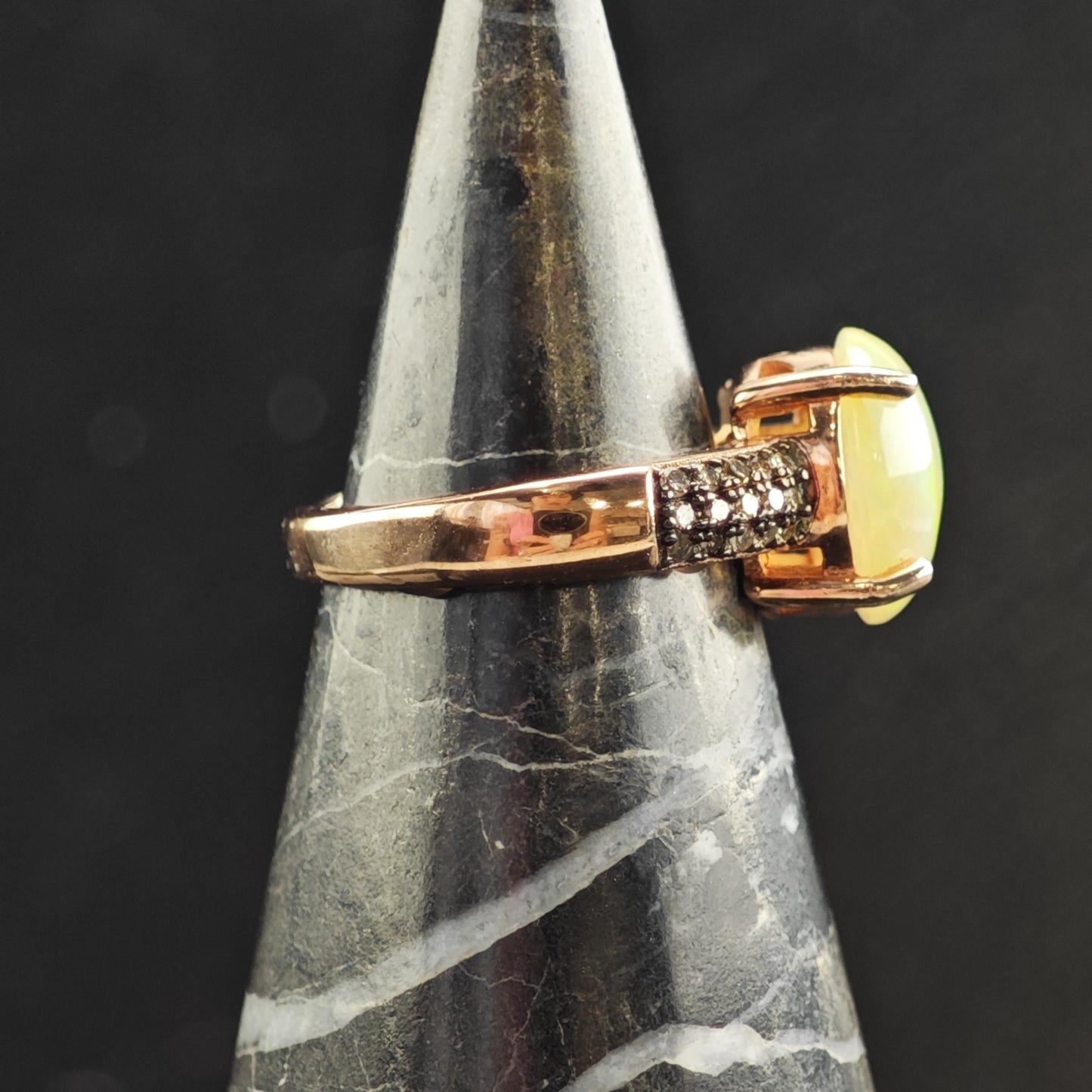 Natural Opal Brown Diamond Rose Gold Sterling Silver Ring Sz 5 R6575