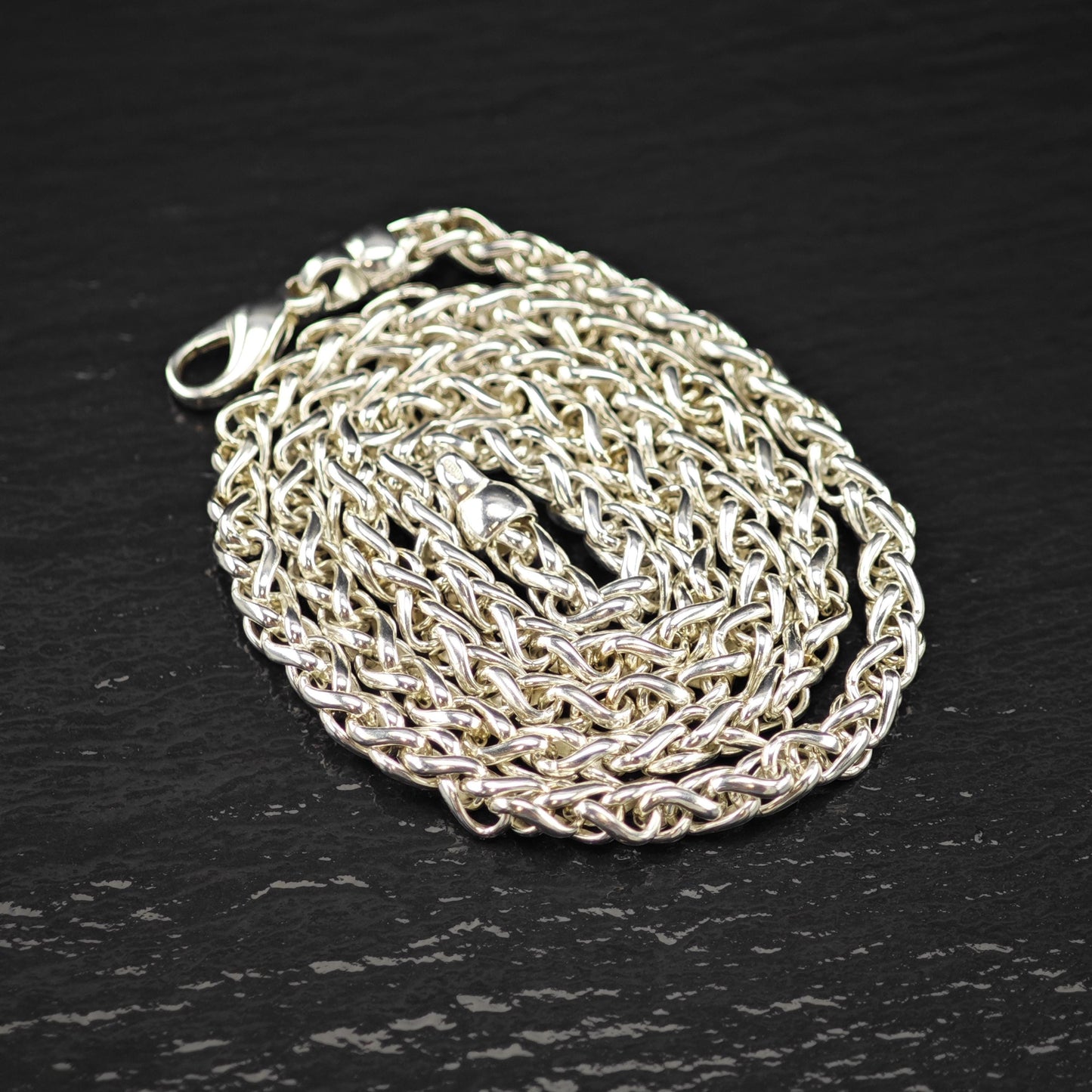 German Made Sterling Silver Spiga, Wheat Chain 4.2mm Rope Chain Necklace