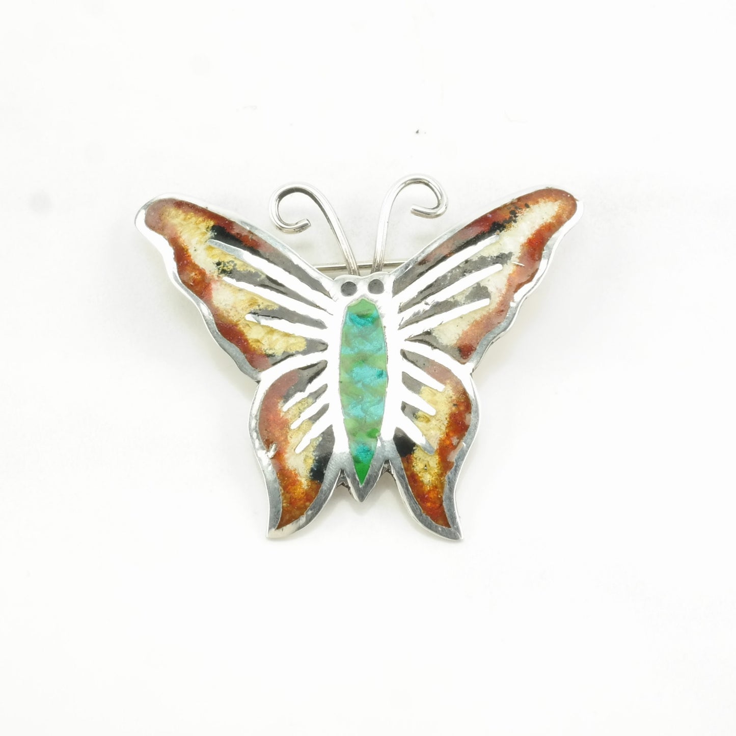 Vintage Taxco Sterling Silver Brooch Bird, Turtle, Butterfly Green, Yellow, Blue Enamel