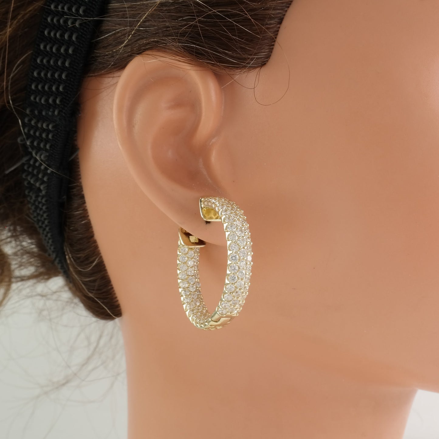 Sonia B Sterling Silver Gold, White CZ Gold Tone Earrings Hoop