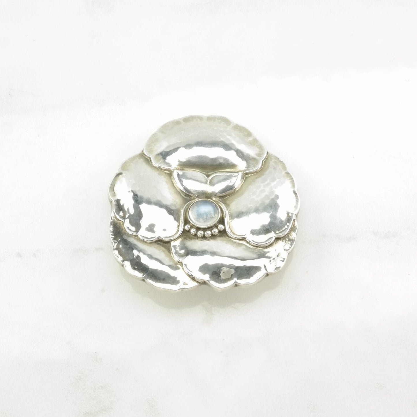 Vintage Georg Jensen Sterling Silver Brooch 113, Pansy Moonstone, Floral