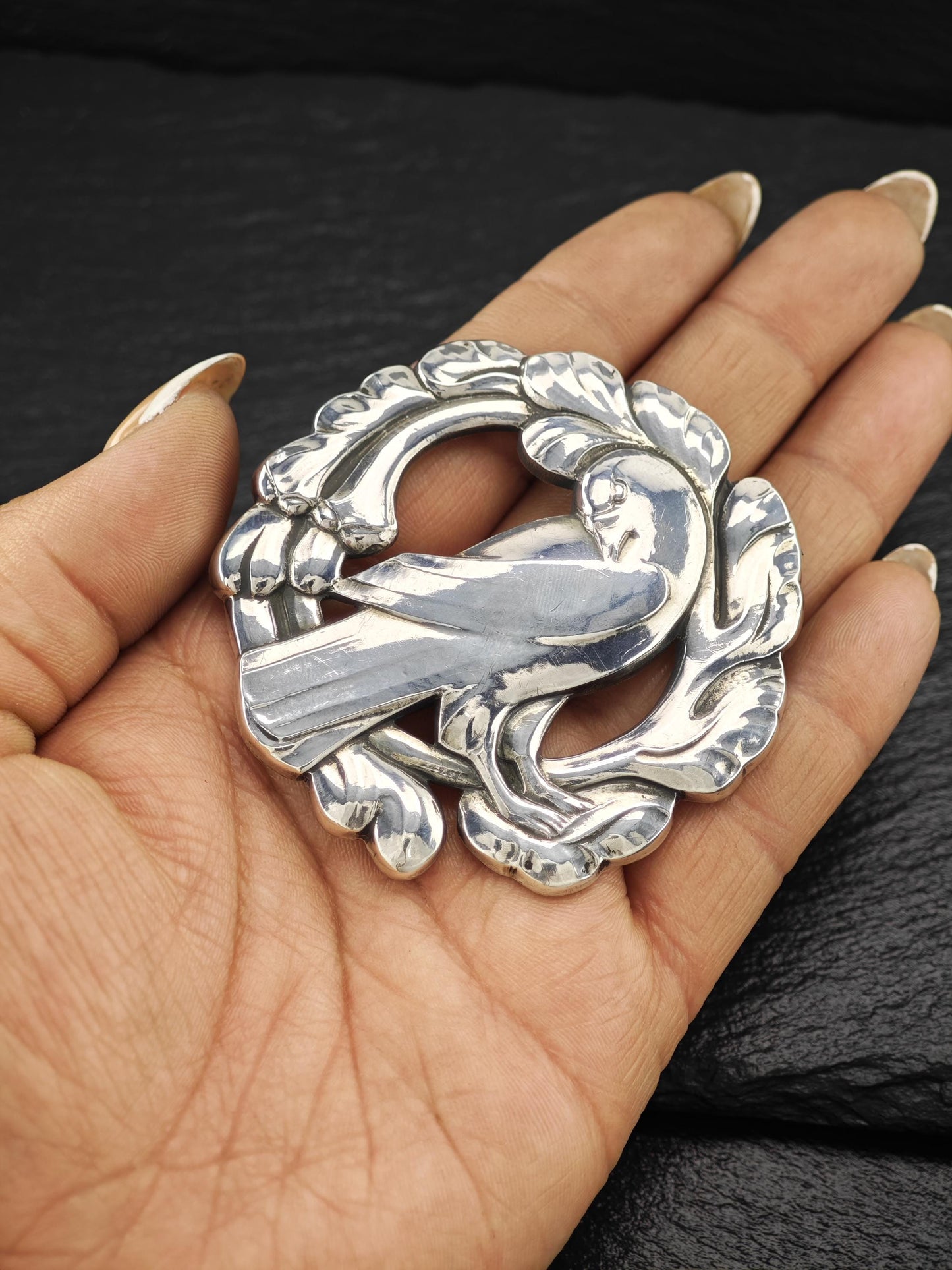Georg Jensen 70, Floral Bird Brooch Sterling Silver