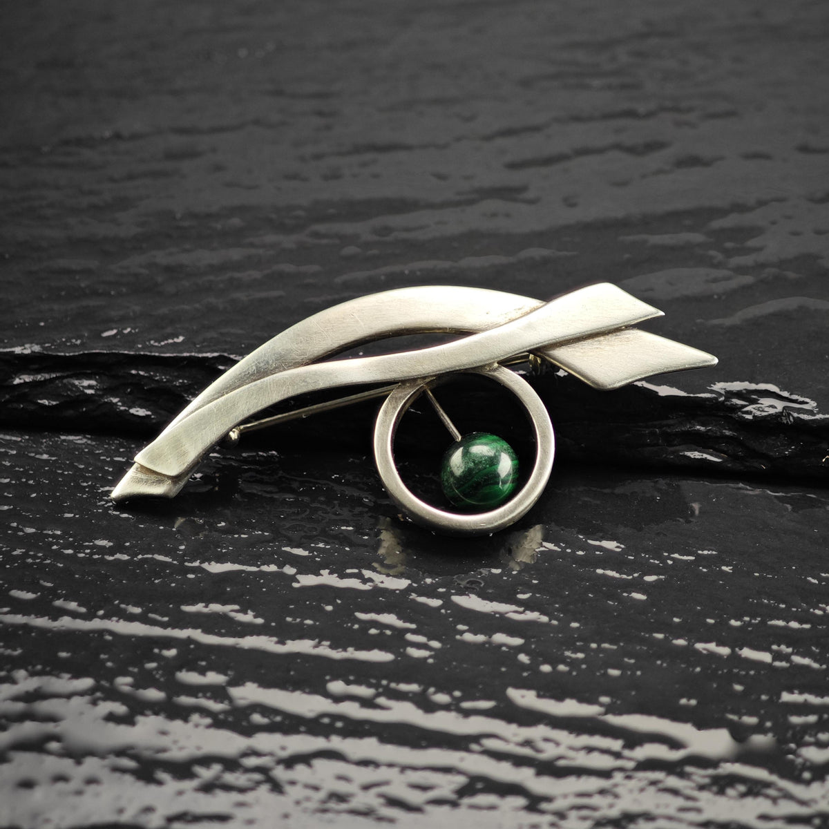 Choice of Modernist Green Chrysocolla Sterling Silver Brooches B2281