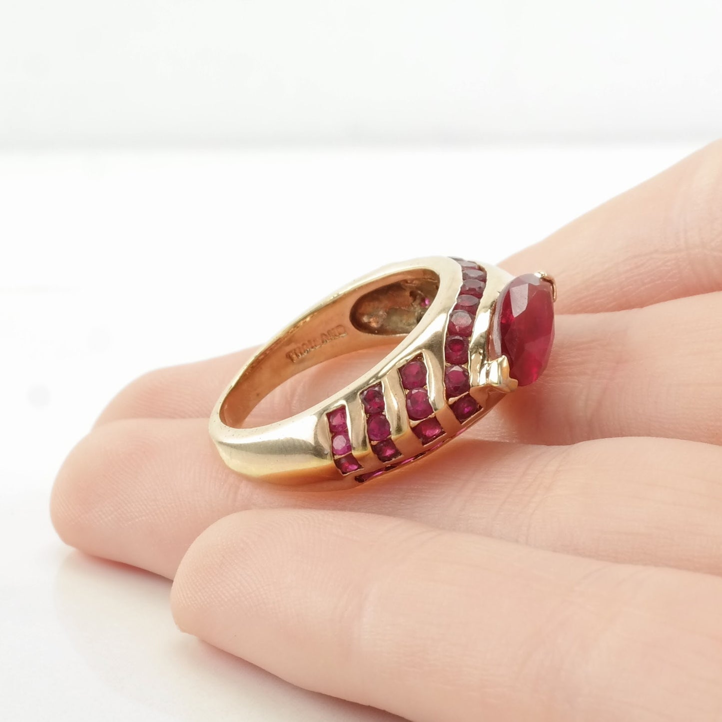 Sterling Silver Ring Lab Ruby Gold Plated Red Size 6 3/4