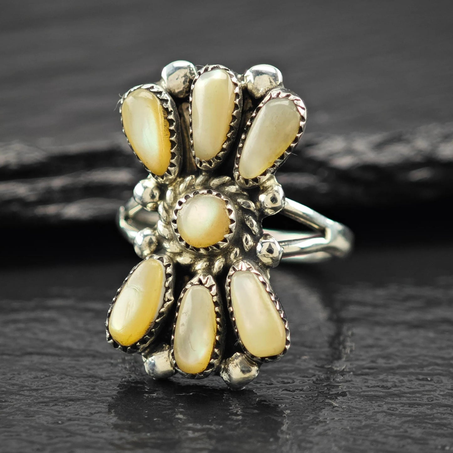 Zuni, Bill & Lou MOP Floral Ring Sterling Silver Size 5 3/4