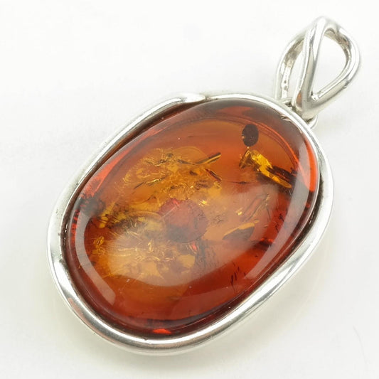 Vintage Amber Large Sterling Silver Pendant