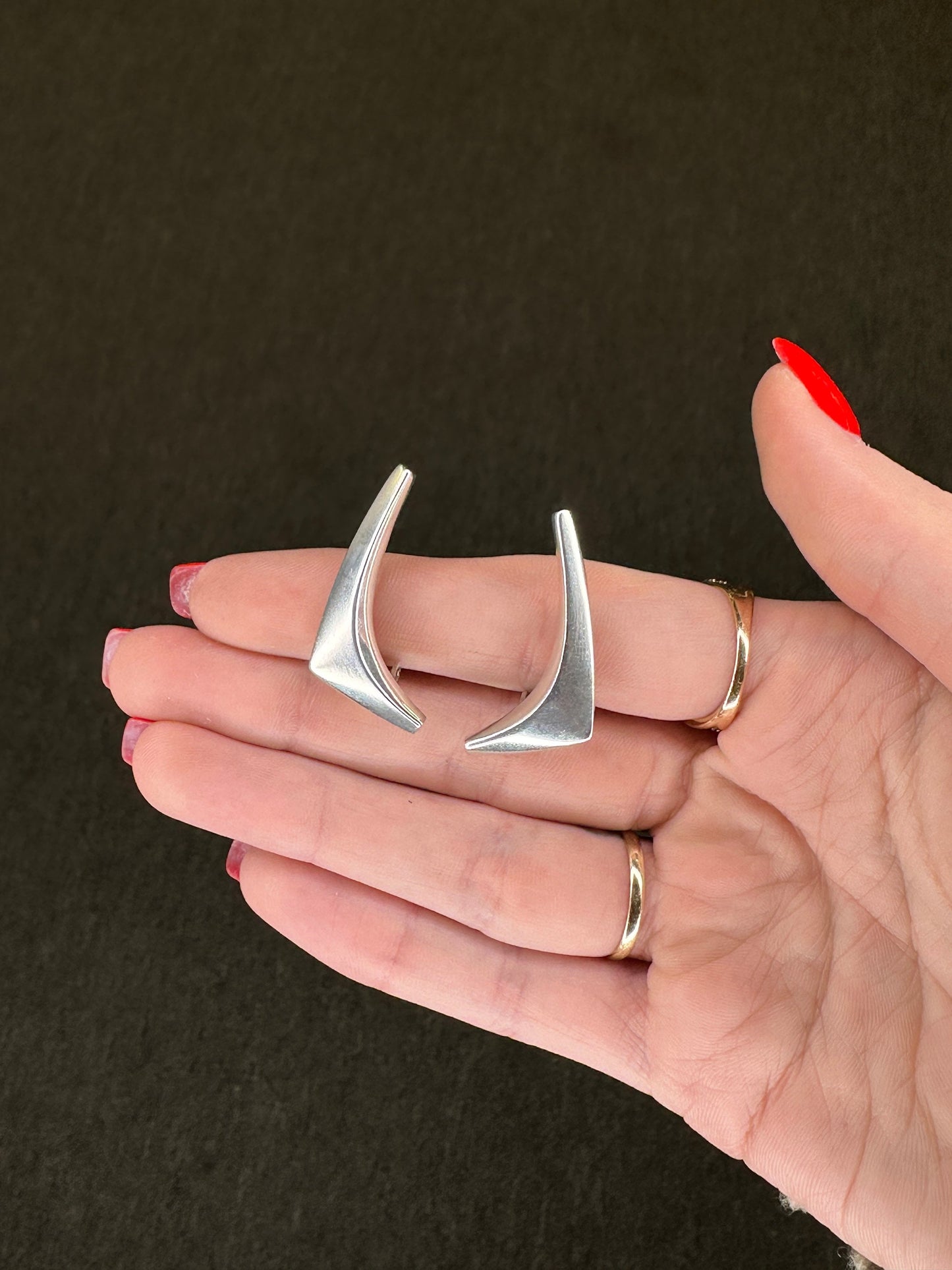 Denmark Sterling Silver Boomerang Earrings Clip On