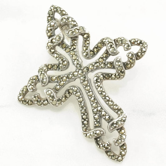 Vintage Marcasite, Cross Sterling Silver Pendant