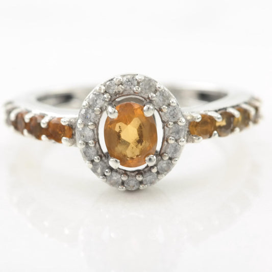 Vintage Sterling Silver Citrine Halo Ring