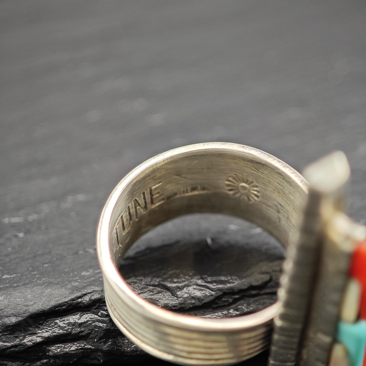 David Tune Inlay Ring Coral Turquoise Sterling Silver MOP R5809