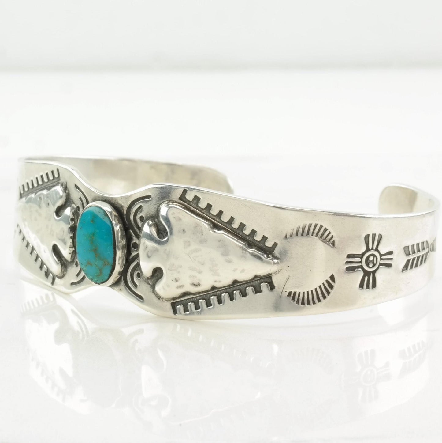 Native American Sterling Silver Cuff Bracelet Turquoise Arrowhead