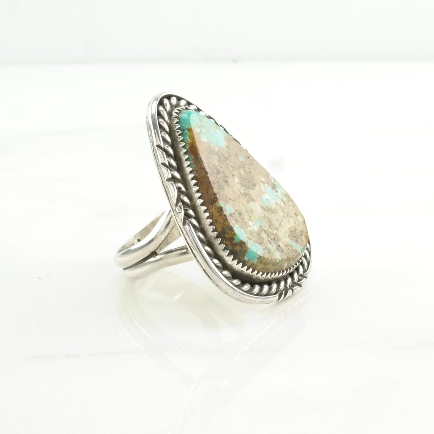 Native American Silver Ring Turquoise Heavy Matrix Sterling Blue Size 9