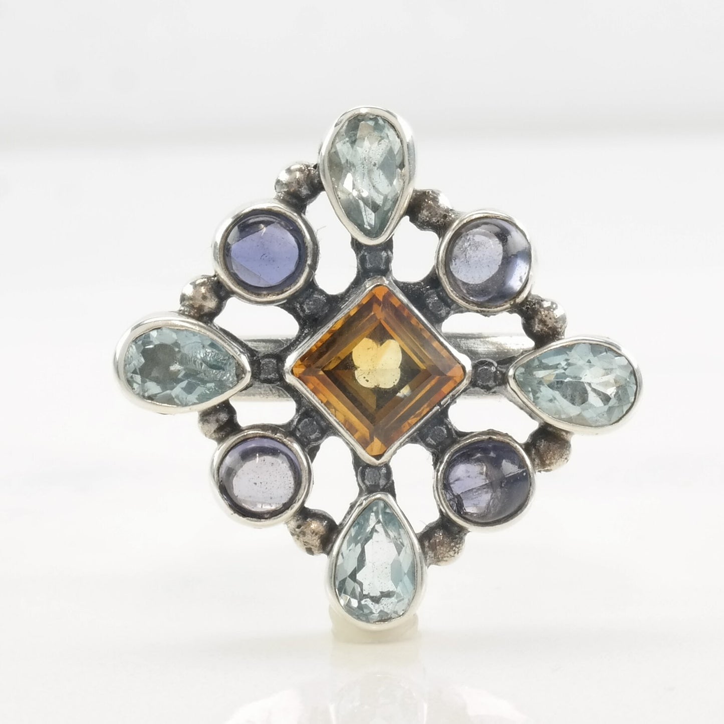 Vintage Sterling Silver Ring Citrine, Topaz Size 7