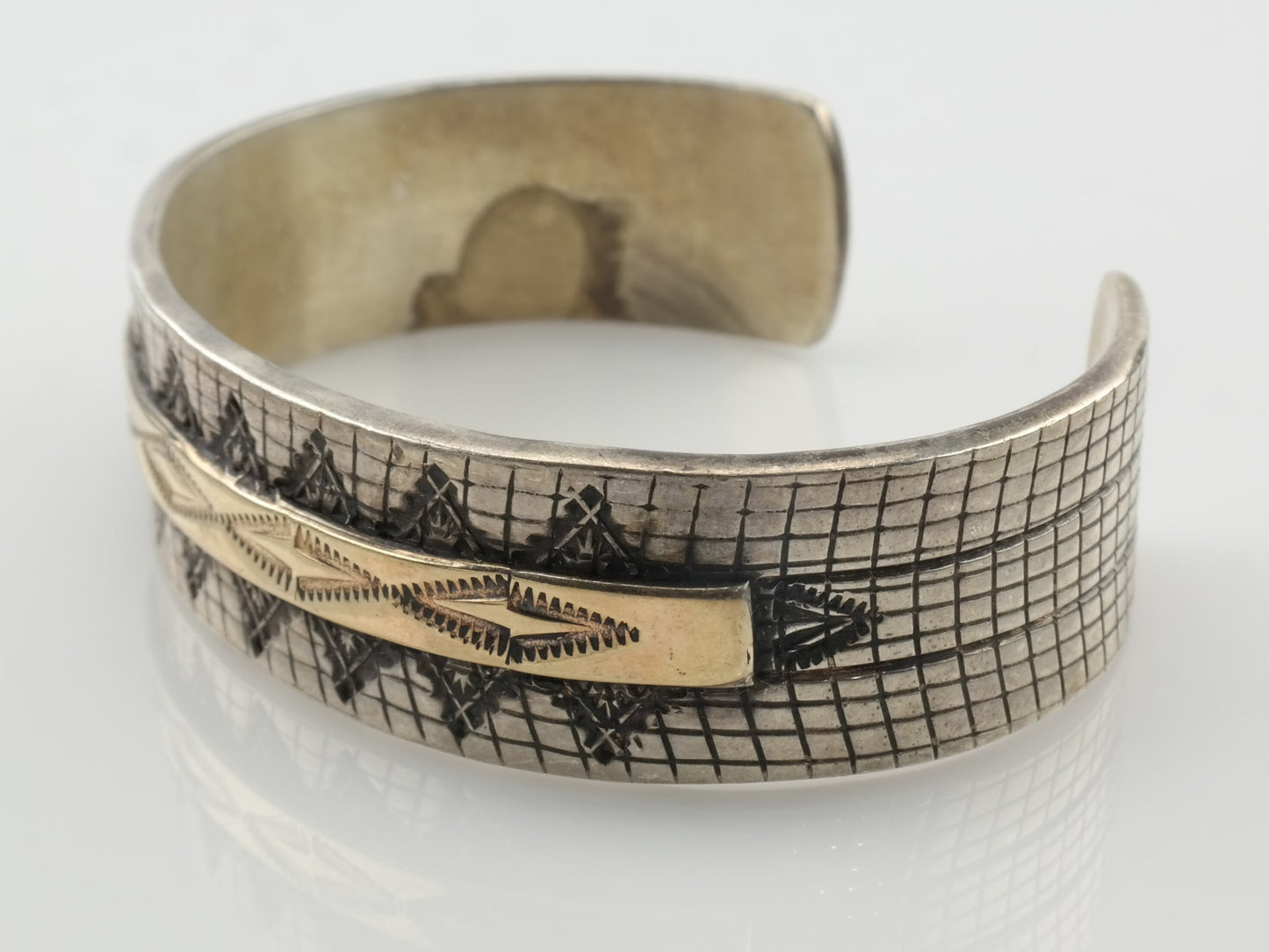 Native American Sterling Silver 14k Gold Cuff Bracelet