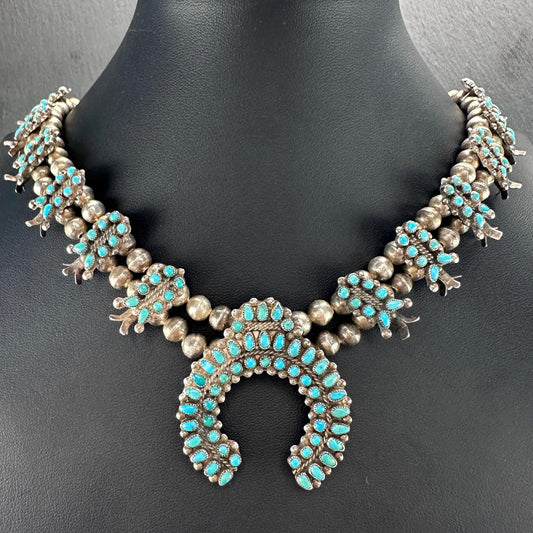 Zuni, Native American Small Squash Blossom Necklace Sterling Silver