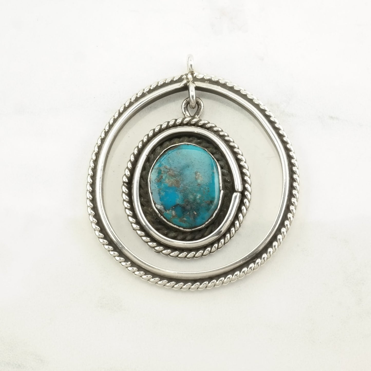 Native American Turquoise Dangling Sterling Silver Pendant