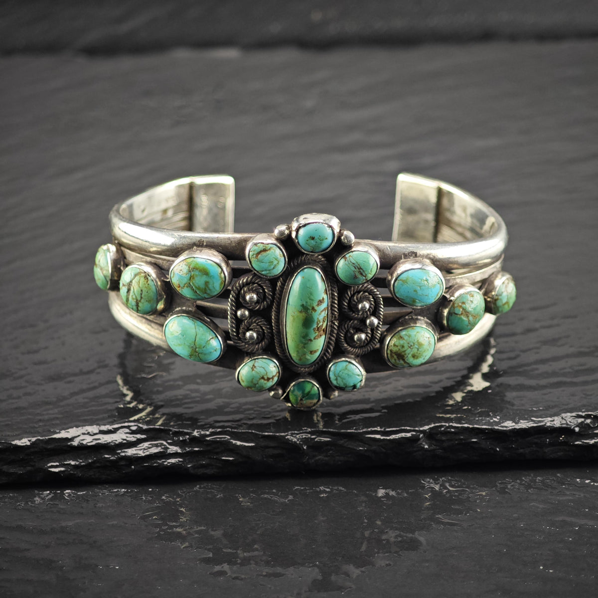 AS IS Historic Turquoise Sterling Silver Cuff Bracelet Sz 6 3/4" BR3184