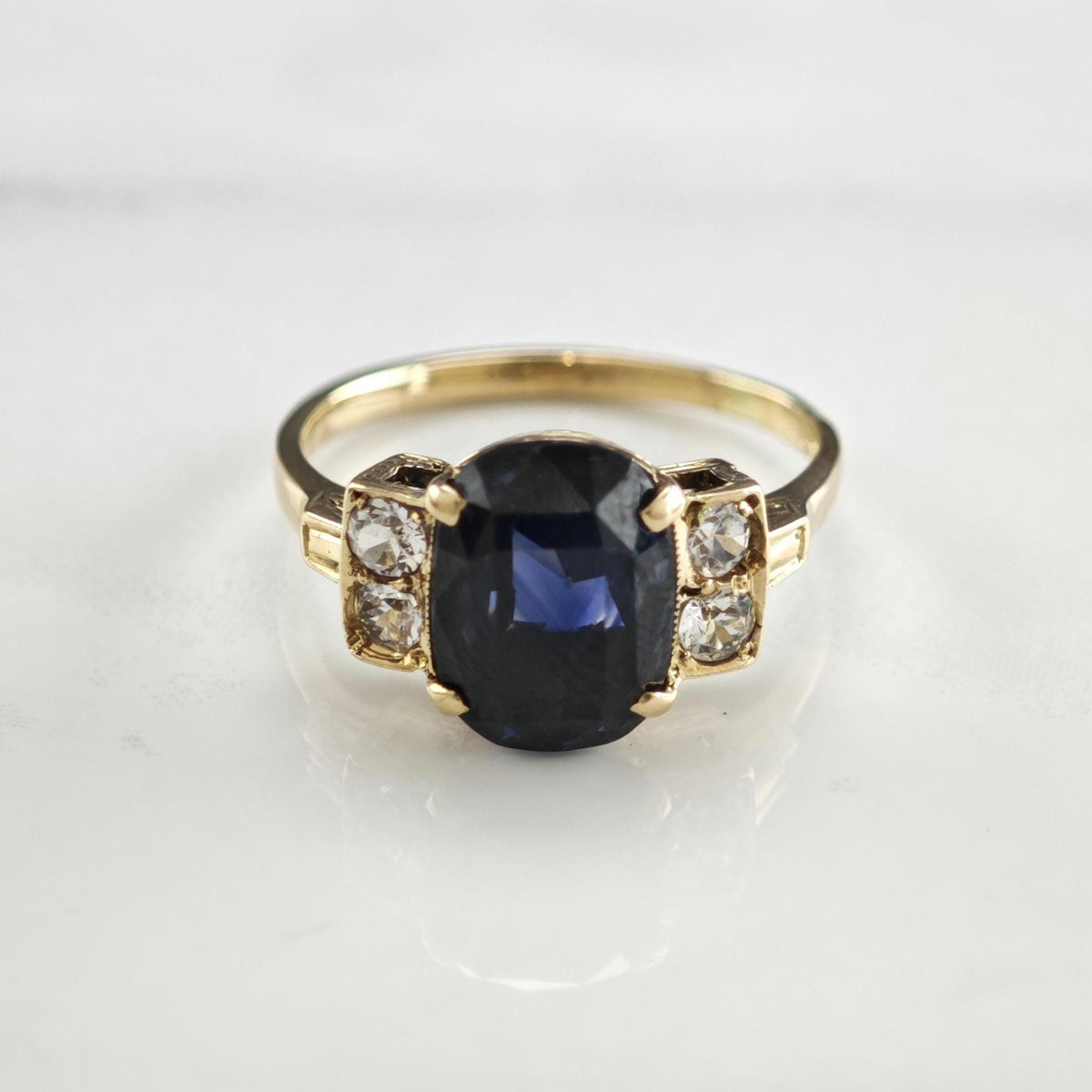 Sapphire & White Topaz 14K Gold Ring Sz 6 1/2 R6788