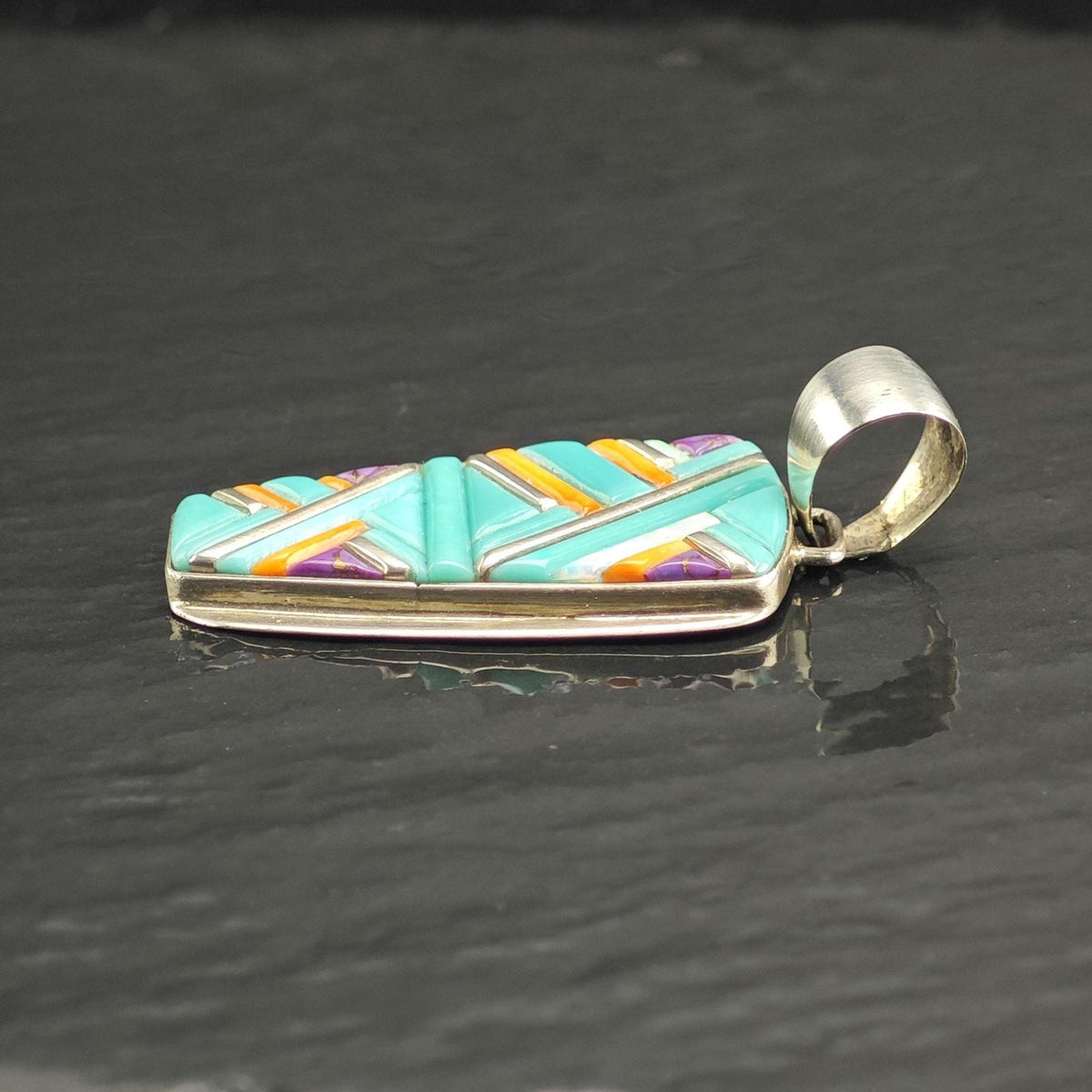 SW Turquoise Multistone Inlay Sterling Silver Pendant P3146