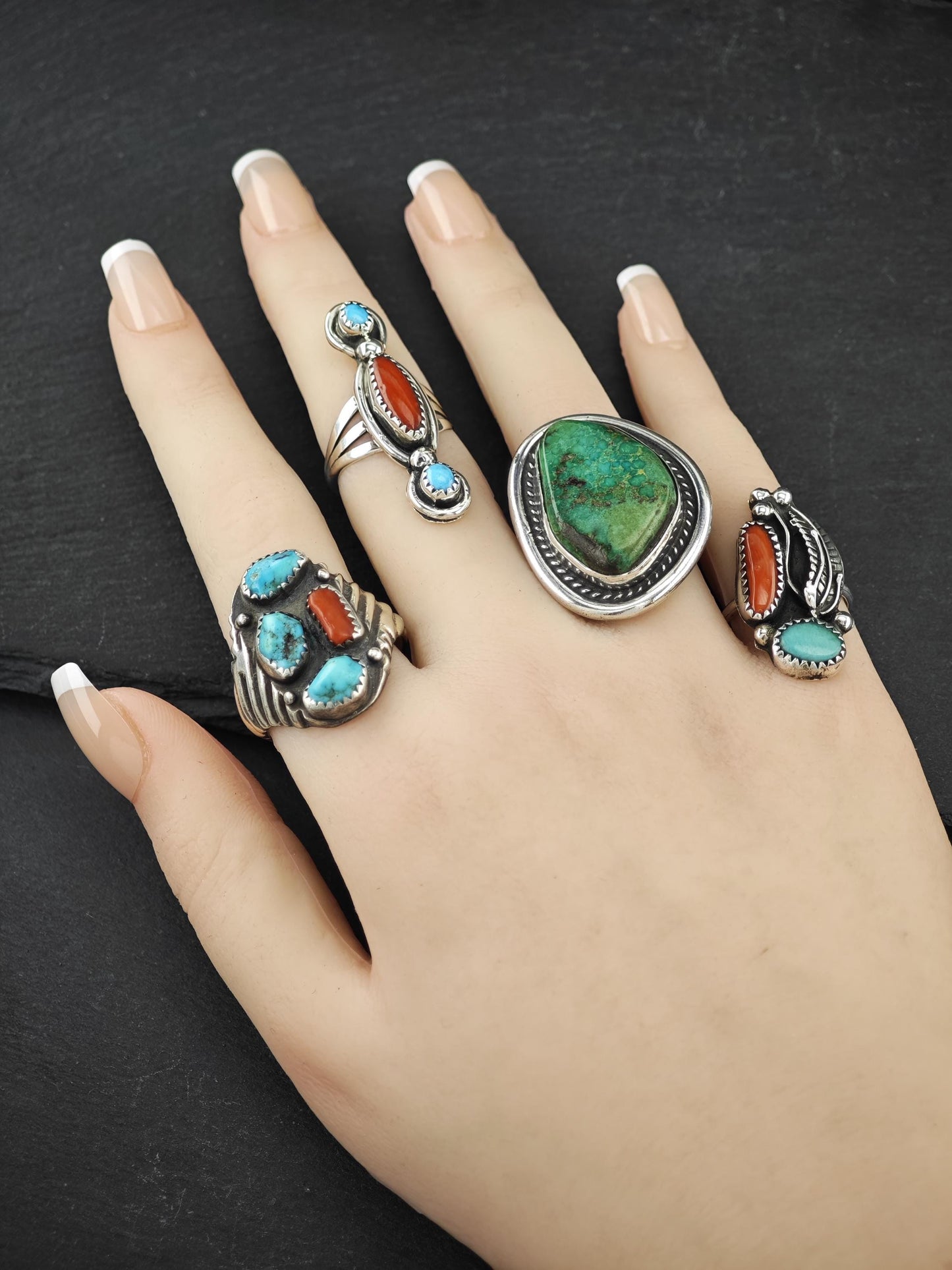 Native American, Coral, Turquoise Ring Sterling Silver