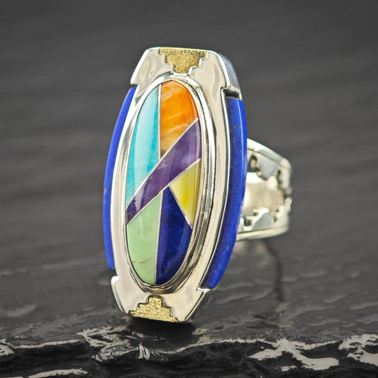 Carolyn Pollack Inlay, 14K Gold Accent Ring Sterling Silver Sz 7