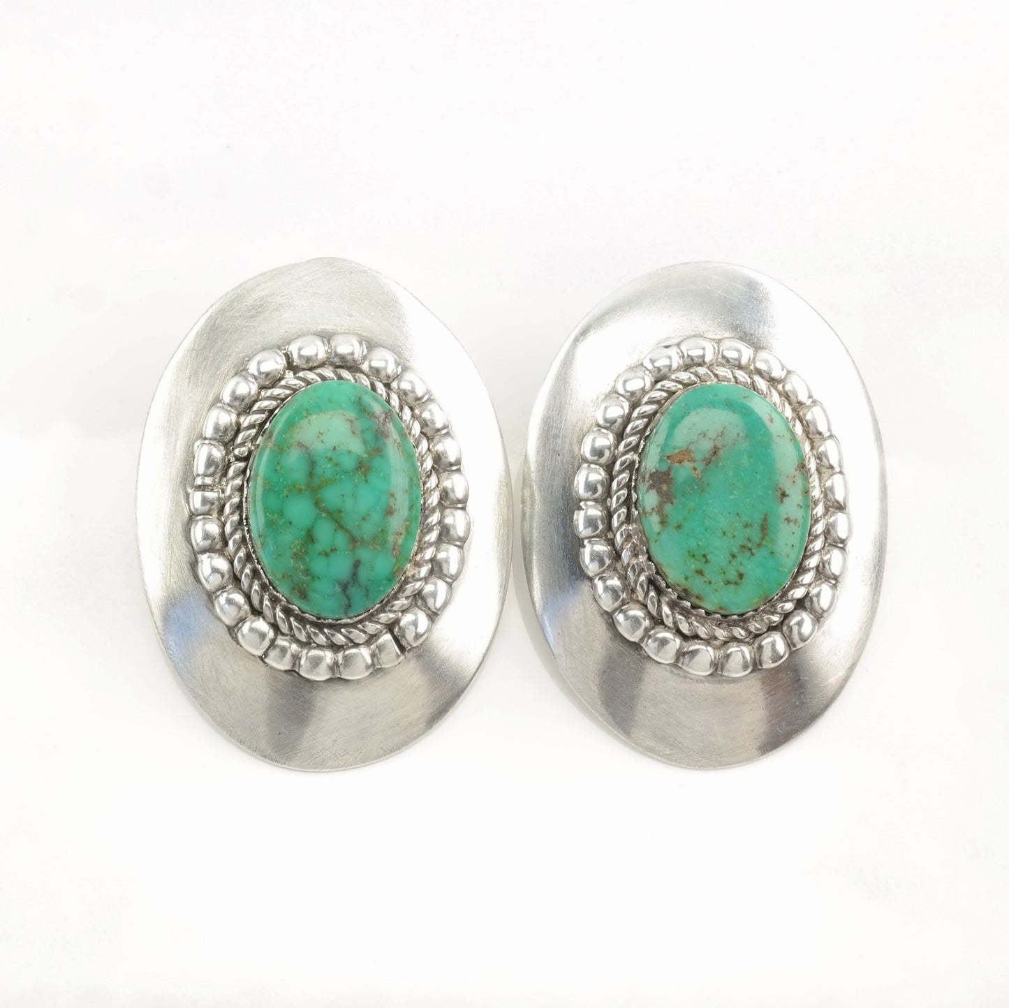 Native American Sterling Silver Turquoise Shield Earrings Stud