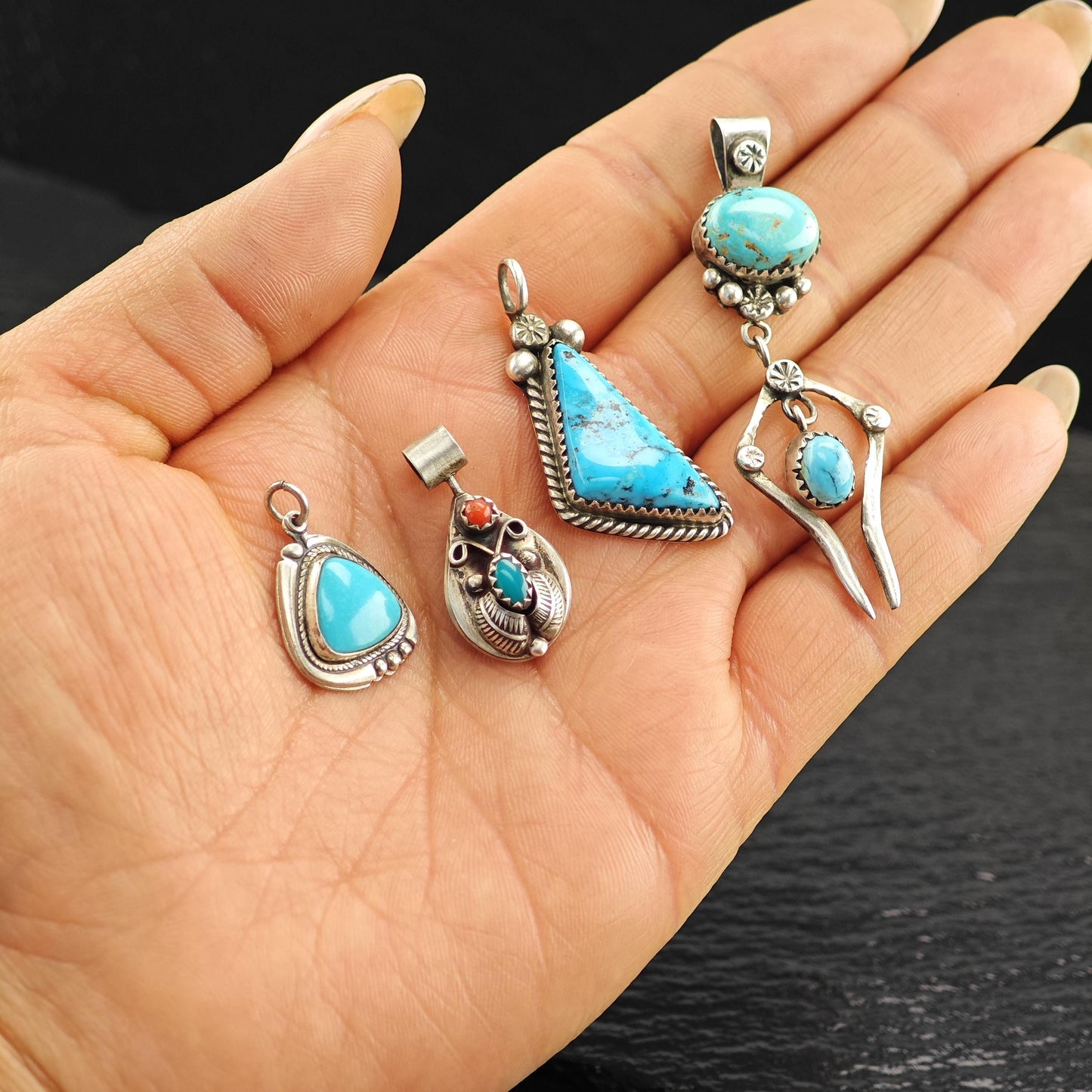 Choice Of Native American & SW Turquoise Pendants Sterling Silver