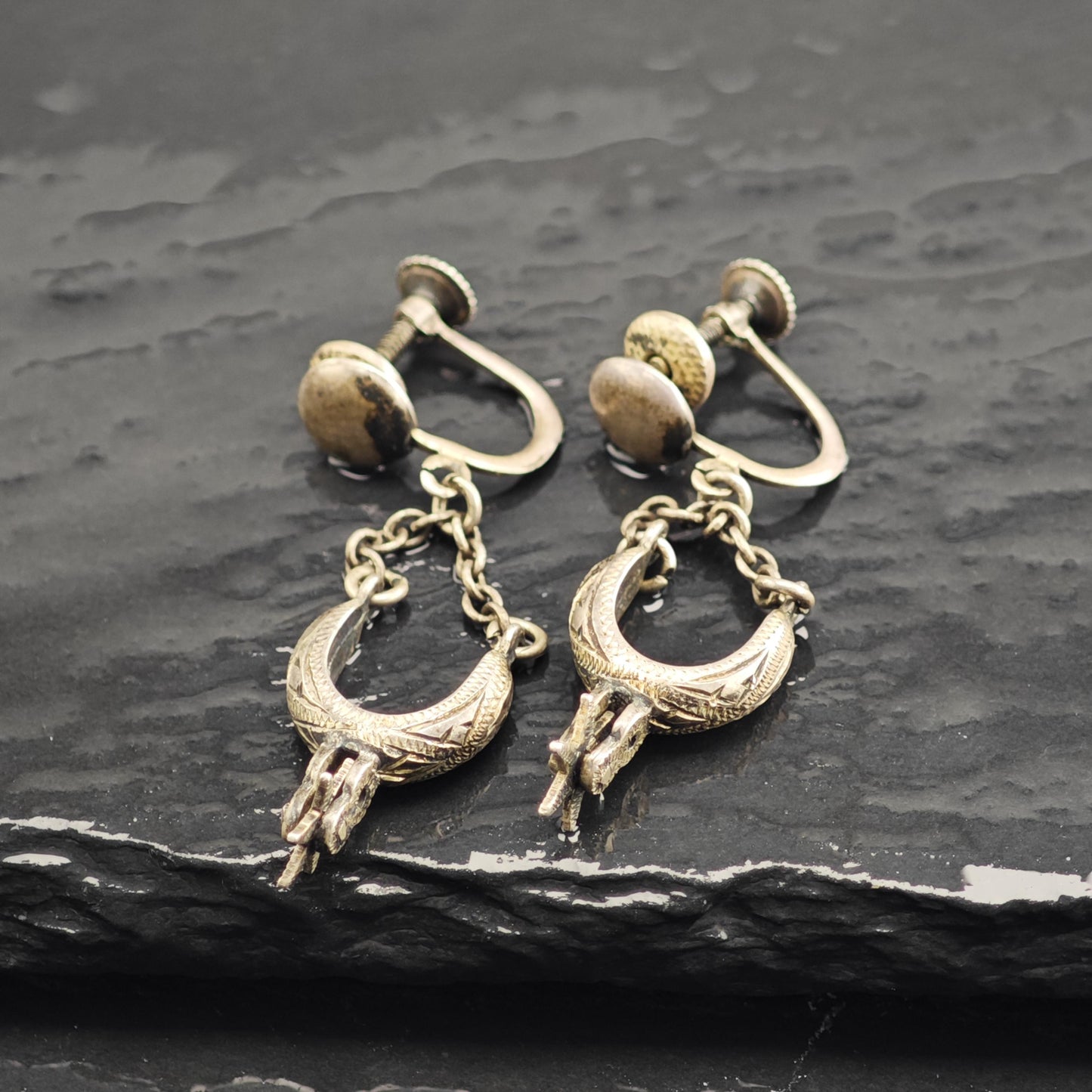 Antique Stirrups Equestrian Screw Back Sterling Silver Earrings ER3166