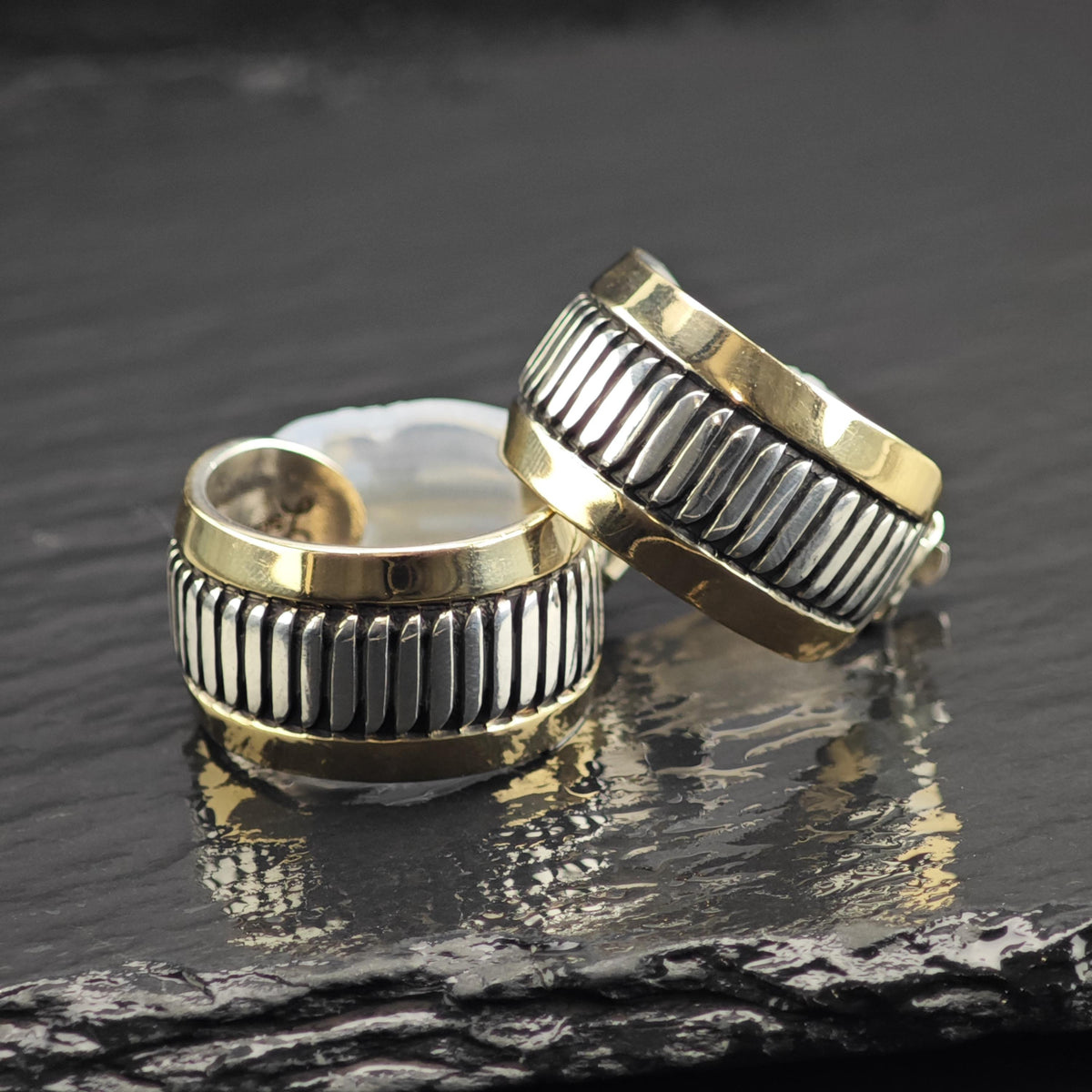 Vintage Navajo Leonard Scnallie 14k Gold Accent Hoops Sterling Silver Earrings ER3239