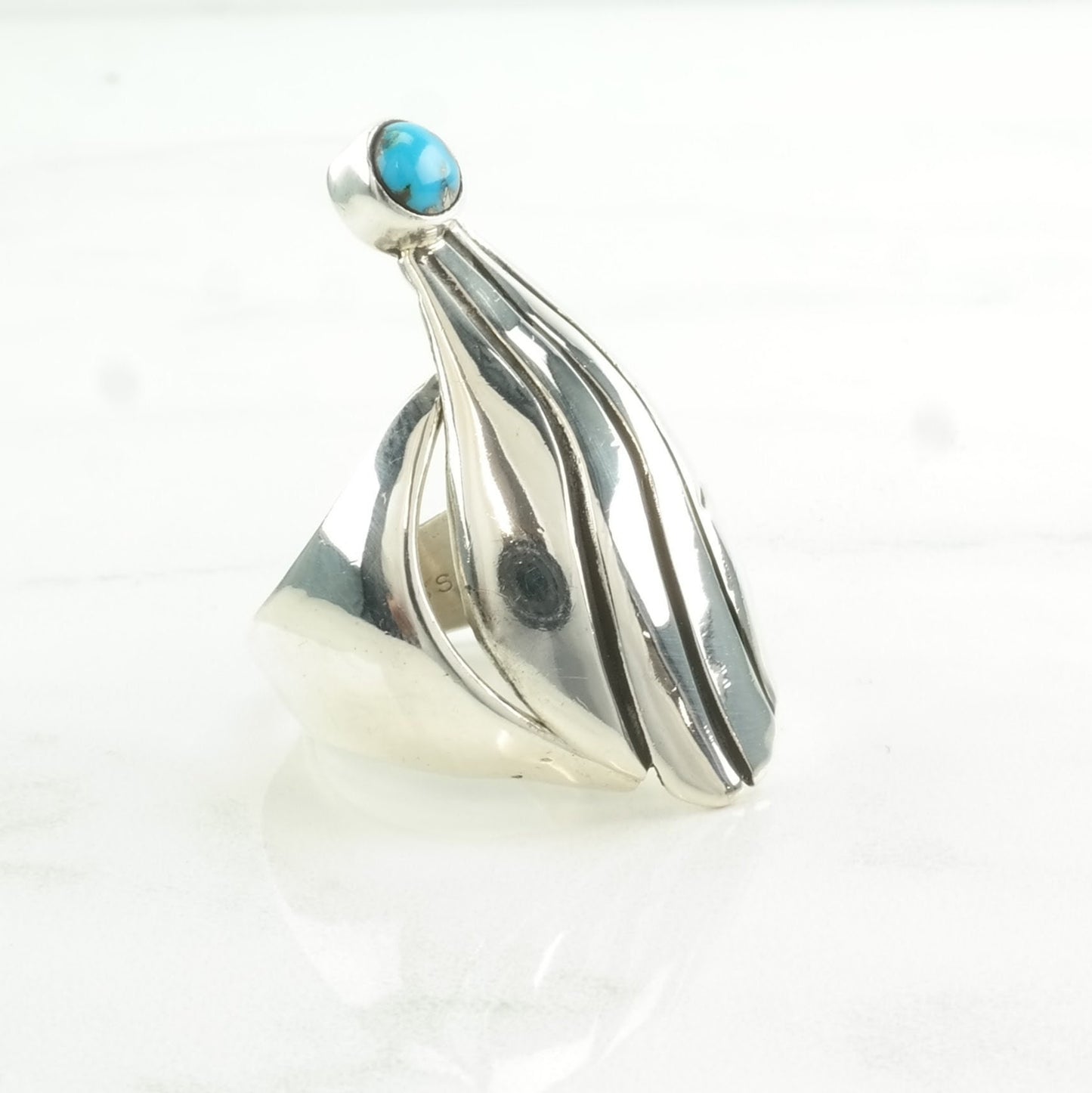 Native American Silver Ring Turquoise Modernist Sterling Blue Size 10 1/2