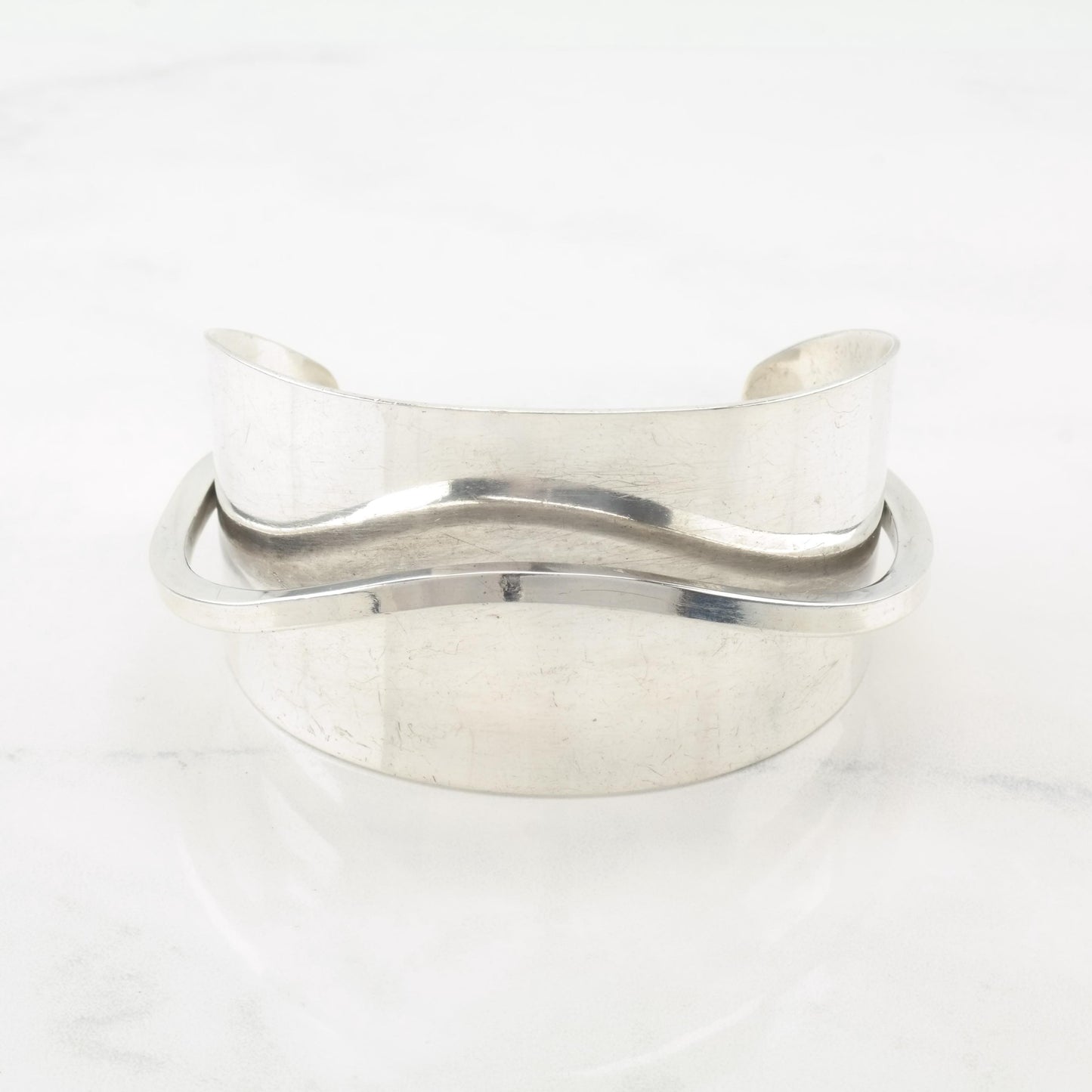 MCM, Henry Steig, 38mm Wide, Modernist Sterling Silver Cuff Bracelet