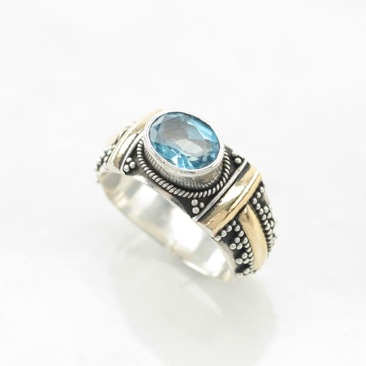 Vintage Blue Topaz Sterling Silver Ring Gold Tone Size 5 1/2