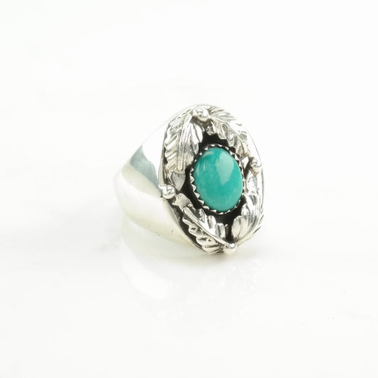 Southwest Silver Ring Turquoise Floral Sterling Blue Size 11